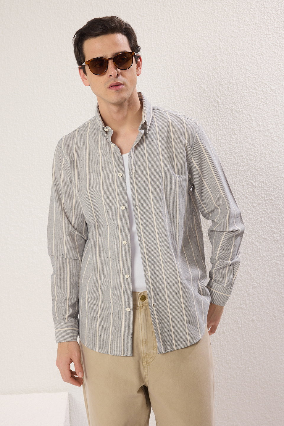 Striped Regular Fit Linen Look Shirt TMNSS25GO00037