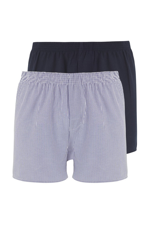 Navy blue - Blue Woven Cotton 2-Pack Boxer TMNSS25BX00009