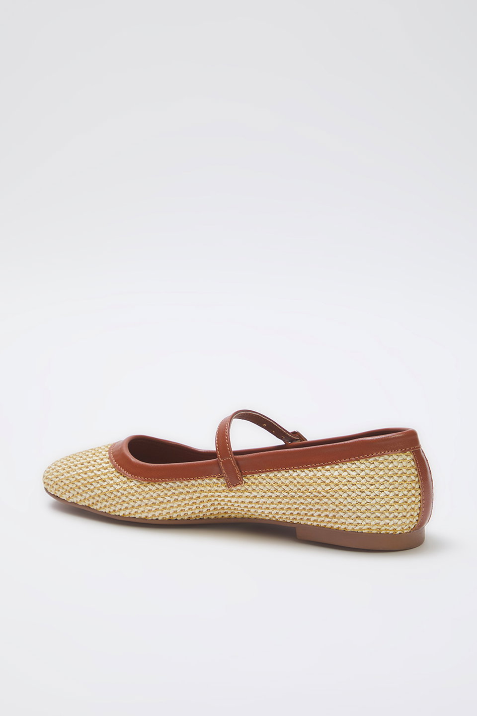 Knitted Patterned Straw Square Toe Mary Jane Women's Ballerinas TAKSS25BE00045