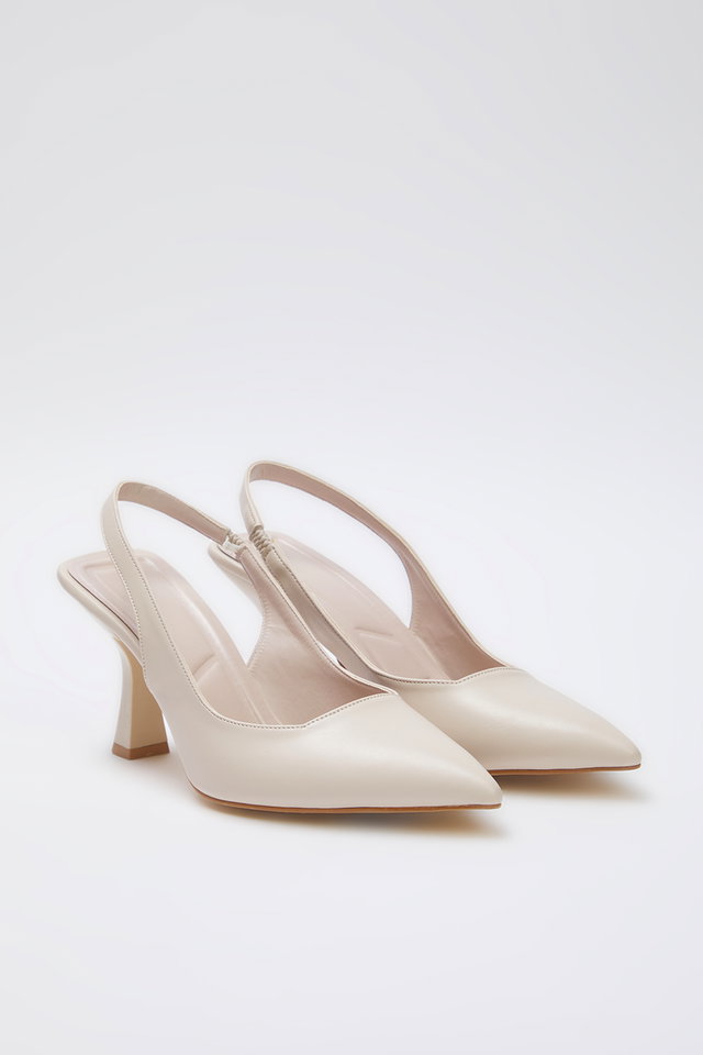 Shady Nude-305 - Black Pointed Toe Slingback Women's Thin Heel Shoes TAKAW25TO00010