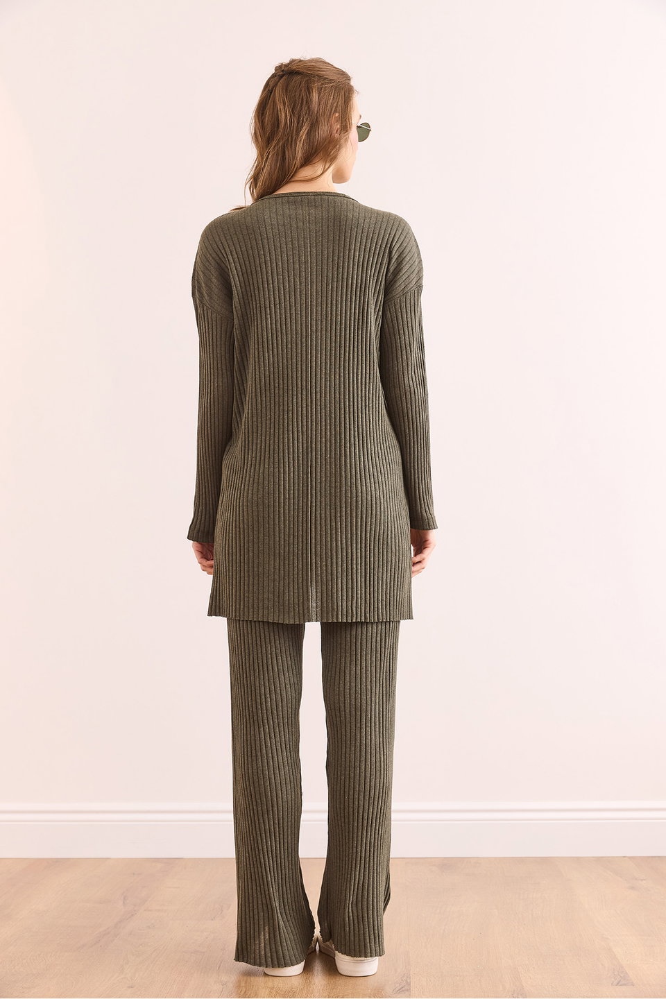 Women's Top Slit Blouse Bottom Palazzo Corduroy Suit TKM-19000180