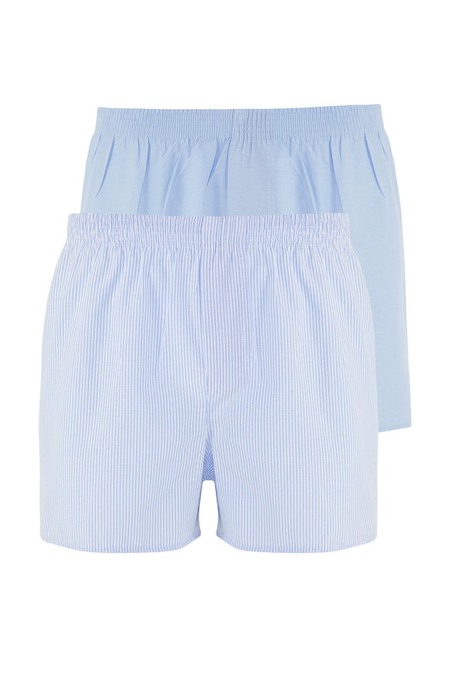 Blue - Blue Woven Cotton 2-Pack Boxer TMNSS25BX00009