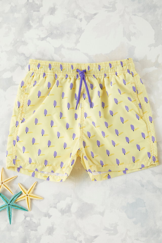 Yellow - Yellow Boy's Ice Cream Printed Swim Shorts TKDSS25DS00000