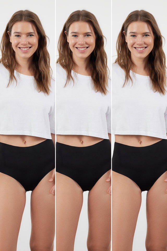 Black - Black-Multi Colorful 3-Pack Micro Seamless/Non-Trace Laser Cut Hipster Knitted Panties THMSS24KU00042