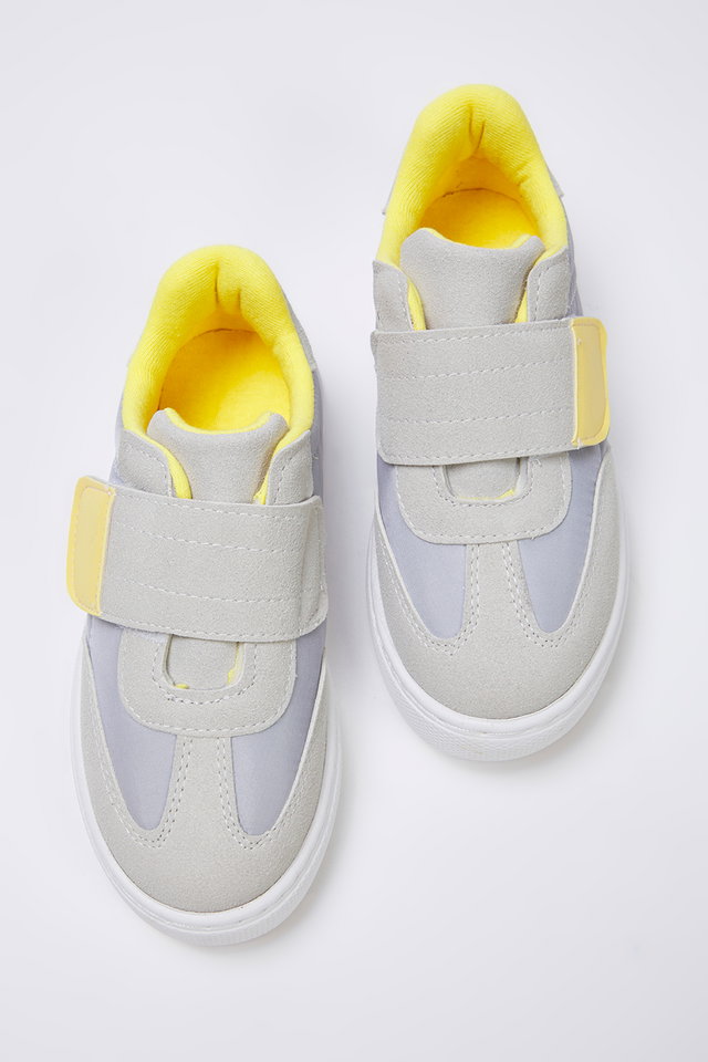 Grey - Blue Nubuck Color Block Velcro Unisex Little Child Kids Sneakers TAXSS25SN00050