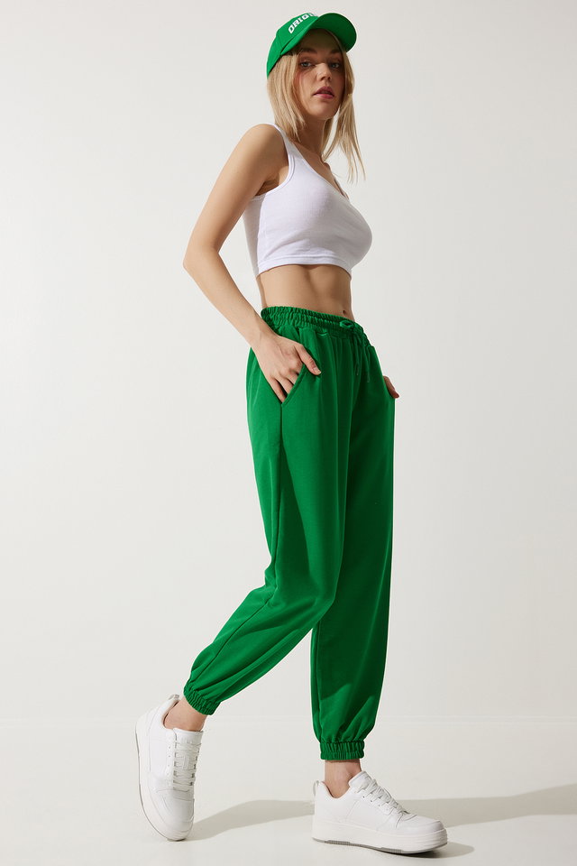 Green - Women's White Wide Jogging Sweatpants AP00158