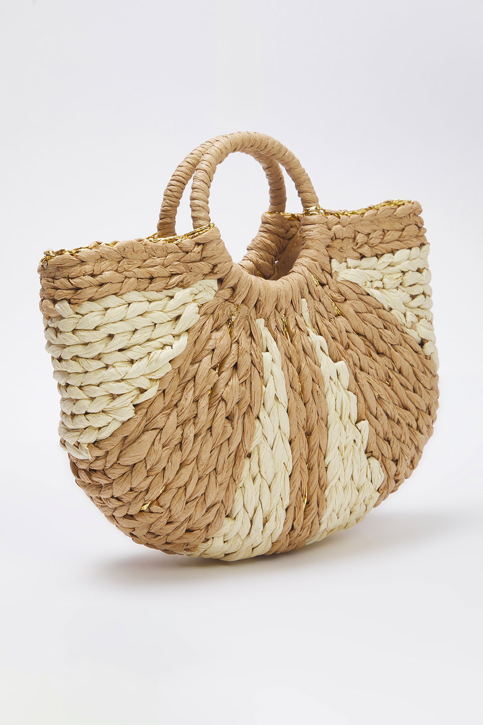 Camel Color Block Straw Oval Women's Medium Handbag TAKSS25OC00048