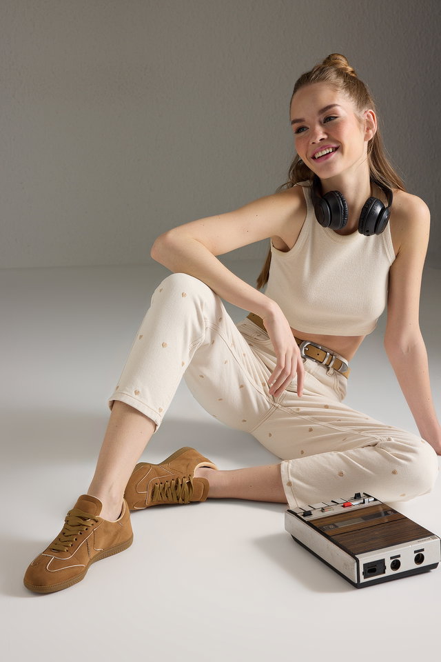 Brown - Brown Lace-Up Unisex Sneakers TAXSS25SN00055