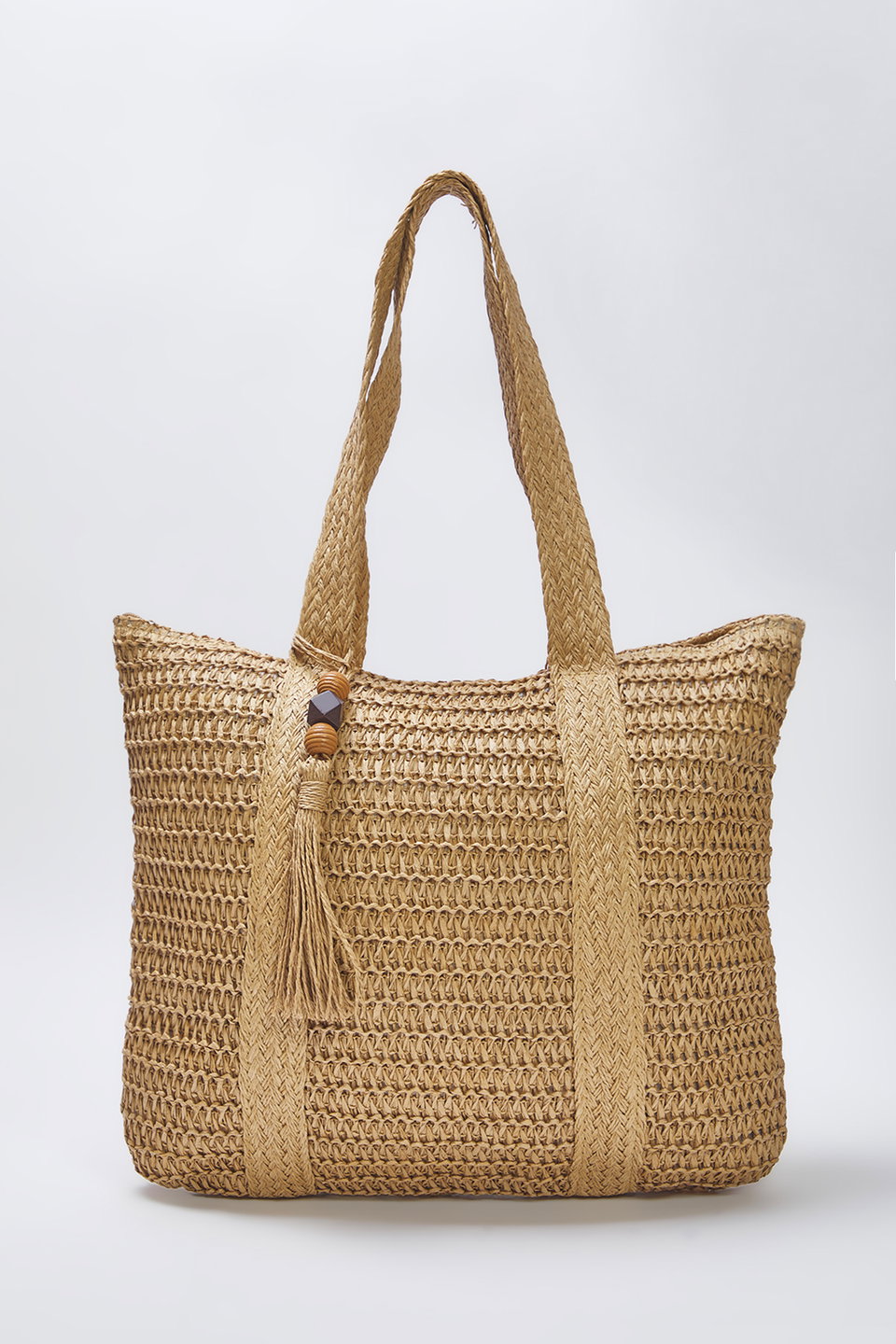 Camel Tassel Charm Detailed Straw Women's Medium Shoulder Bag TAKSS25OC00067