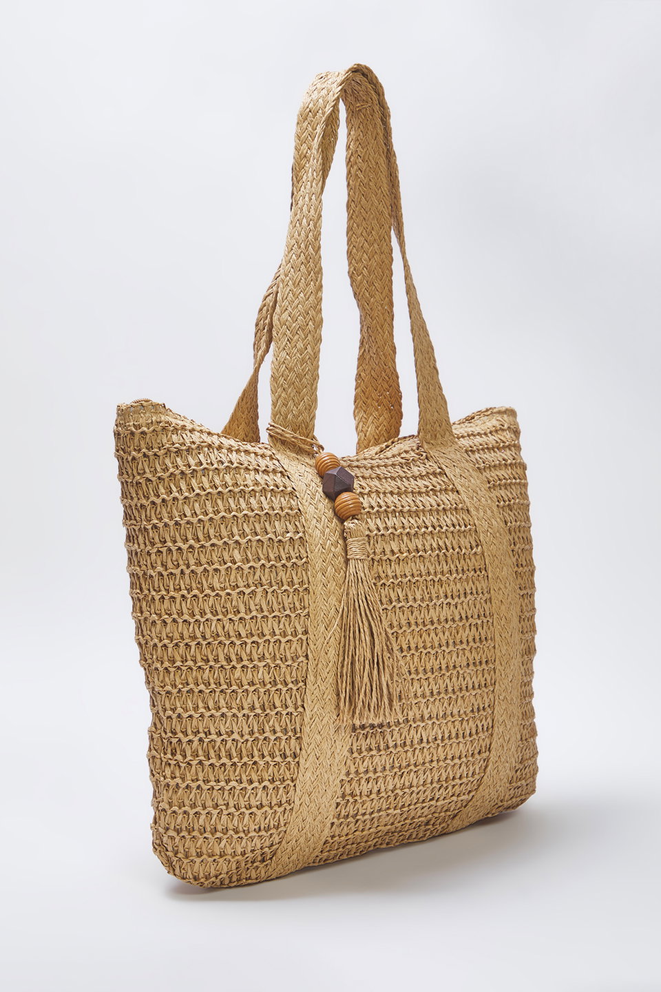 Camel Tassel Charm Detailed Straw Women's Medium Shoulder Bag TAKSS25OC00067