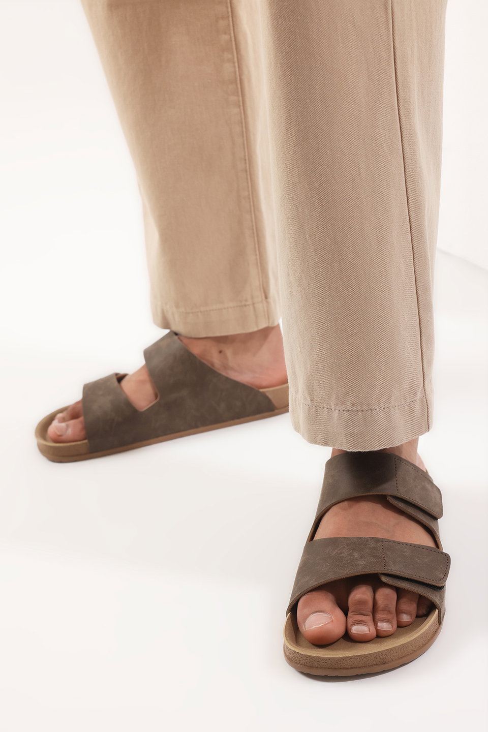 Nubuck Velcro Men's Flat Sole Slippers TAKSS25TE00034
