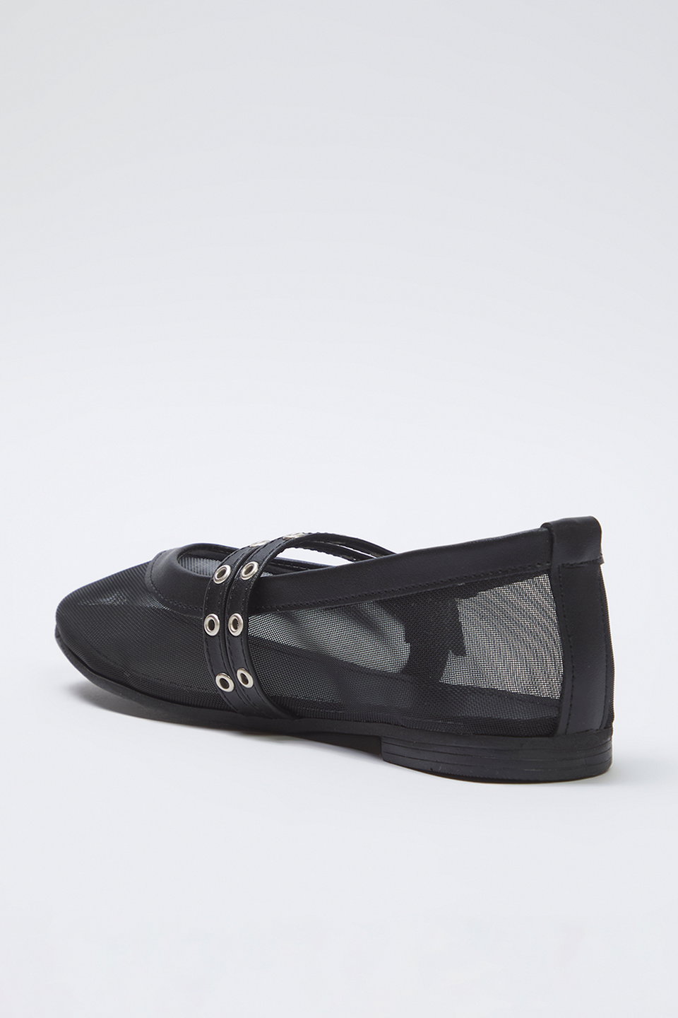 Mesh Detailed Eyelet Belt Buckle Mary Jane Women's Ballerinas TAKSS25BE00046