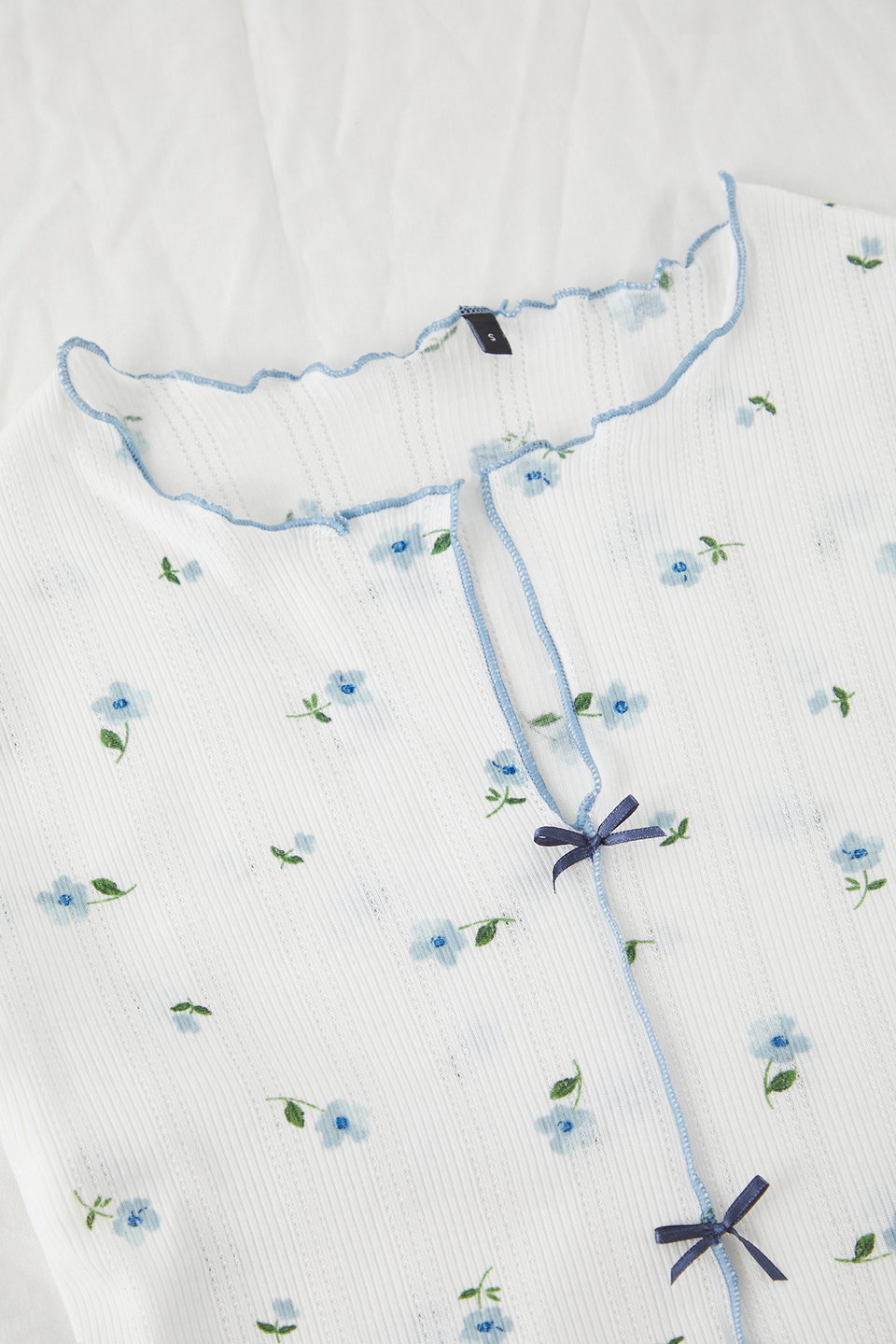 100% Cotton Floral Ribbon/Bow Knitted Pajama Set with Ribbed Shorts THMSS25PT00434