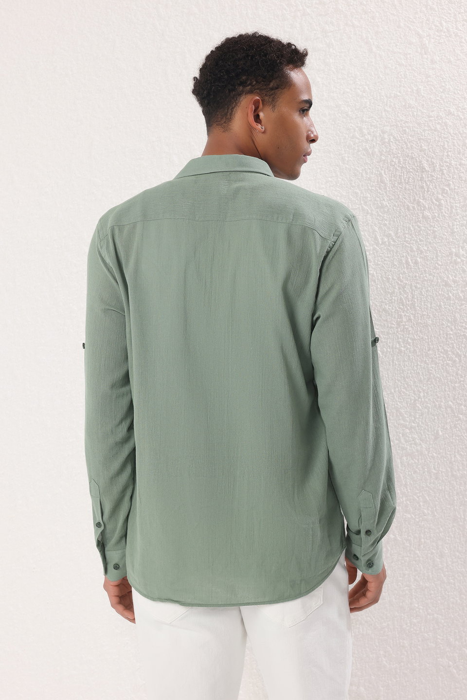 Regular Fit Linen Look Shirt with Wrinkled Effect and Epaulettes TMNSS23GO00061