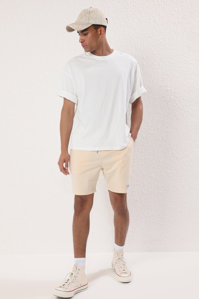 Stone - Black Regular Cut Label Appliqued Cotton Shorts TMNSS23SR00079