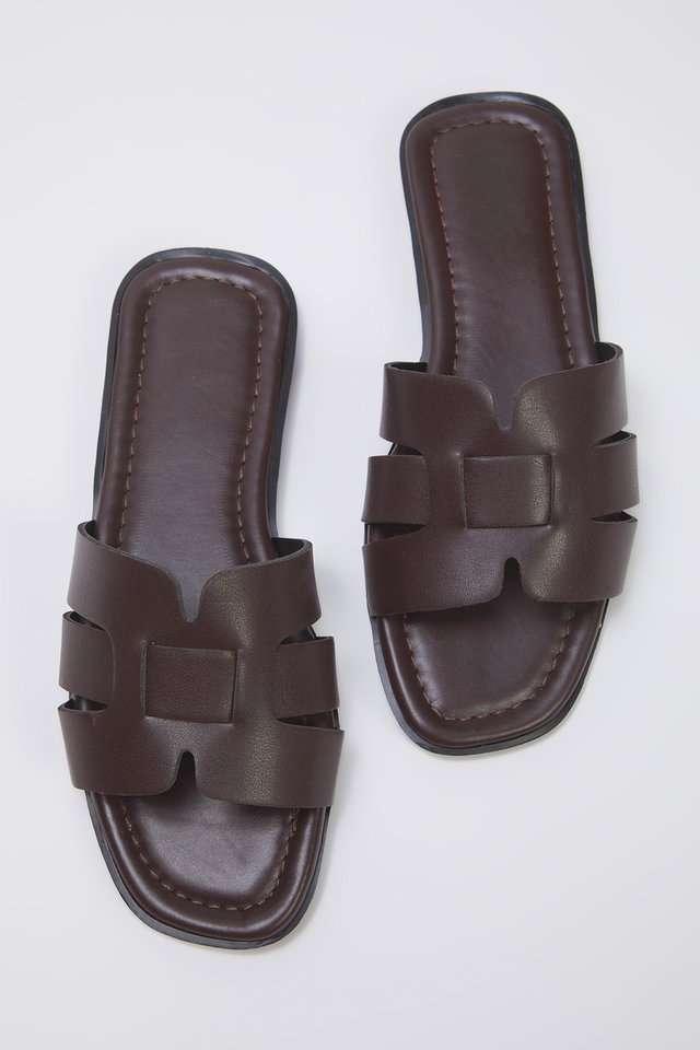 Dark brown - Tan Nubuck Suede Single Band Casual Women's Slippers TAKSS24TE00010