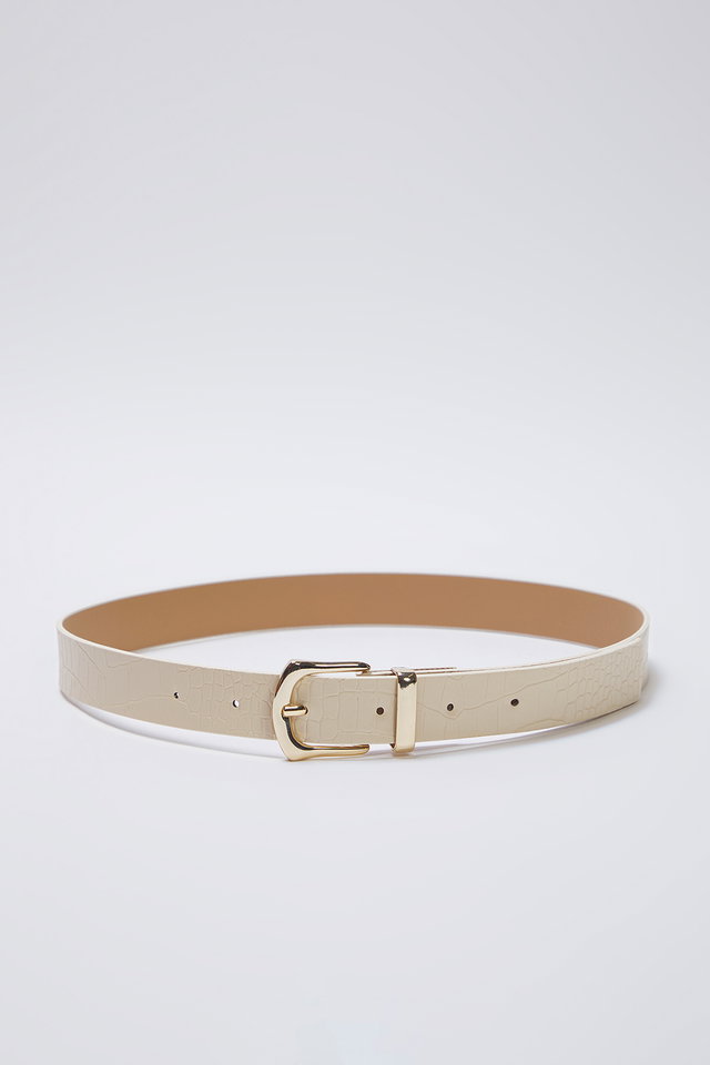 Dark Brown-Ecru - 2-Pack Black and Tan Croco Leather Look Women's Belt TWOAW24KE00030