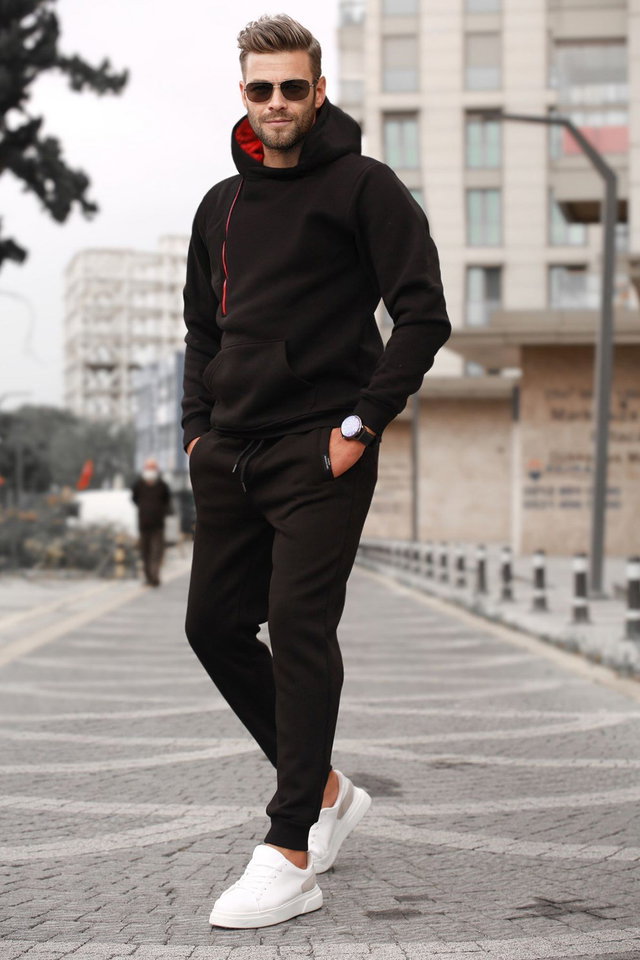 Black - Black Men's Tracksuit Set 5634