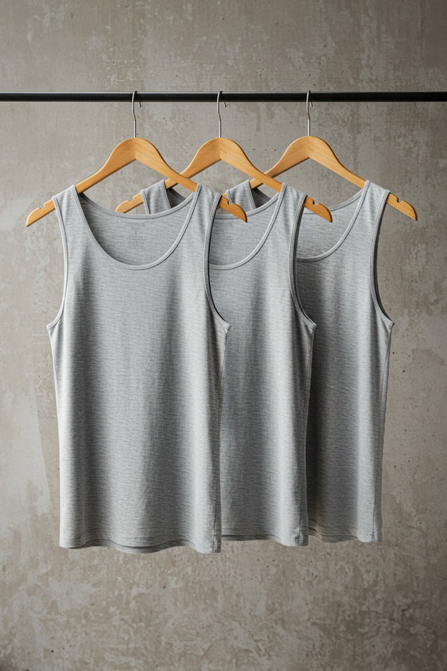 Grey - Gray U Neck Combed Cotton 3-Piece Cotton Underwear Undershirt