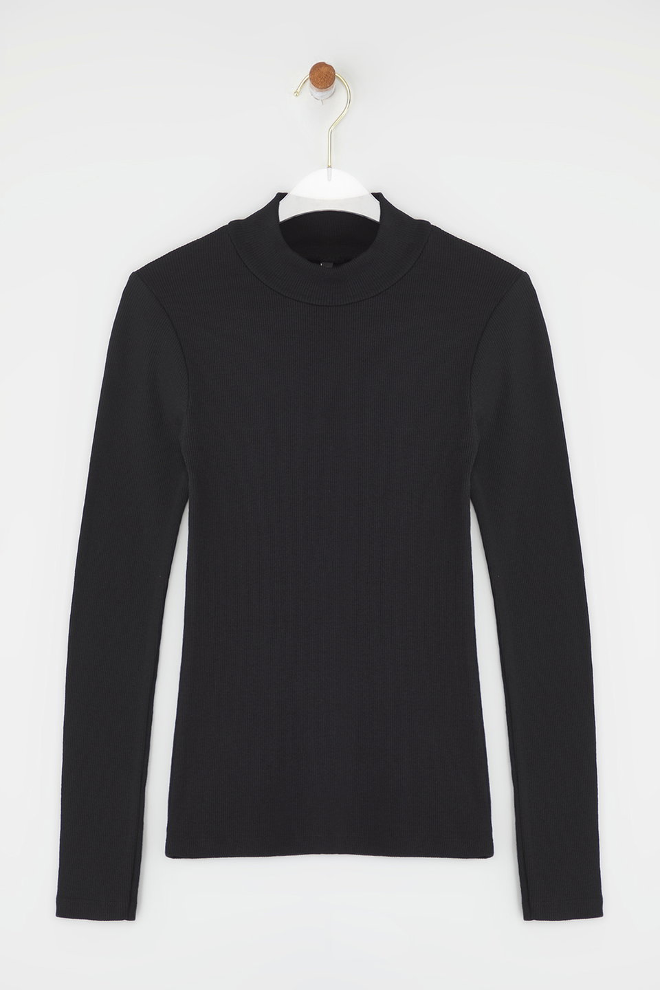 Fitted High Collar Long Sleeve Ribbed Stretchy Knitted Blouse TWOAW21BZ0423