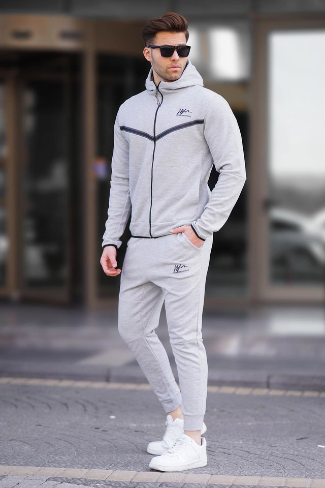 Gray melange - Graymelange Hooded Jogger Men's Tracksuit Set 5673