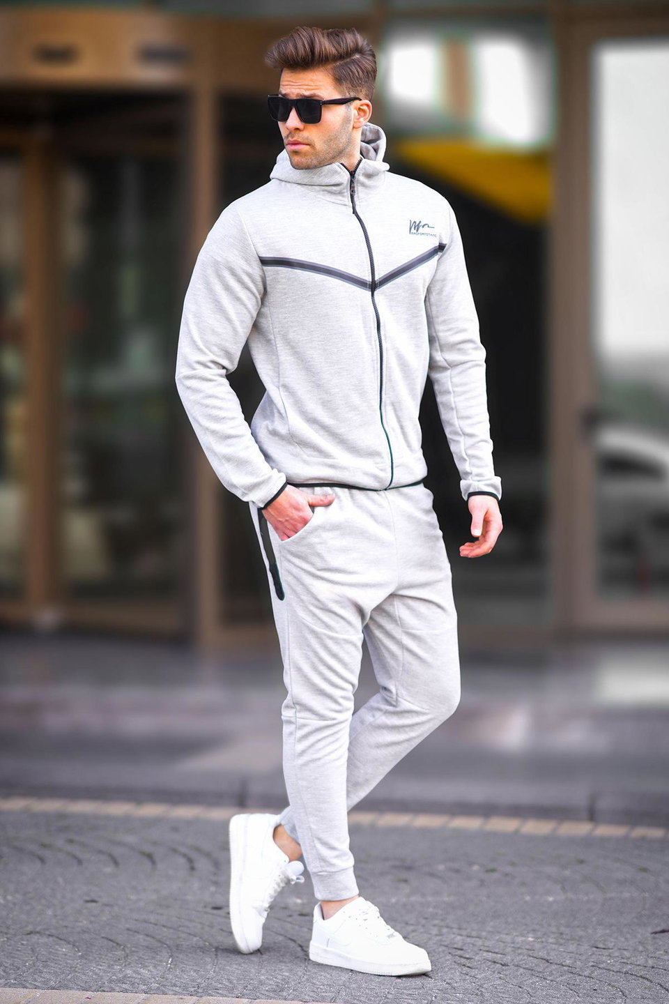 Graymelange Hooded Jogger Men's Tracksuit Set 5673