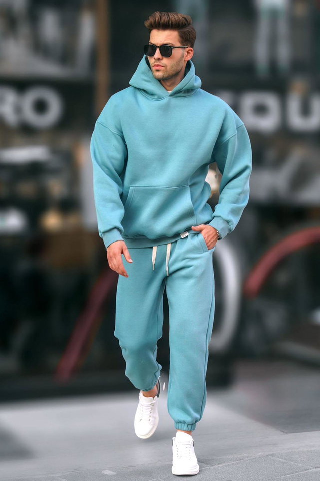 Light blue - Smoky Hooded Basic Tracksuit Set 5925