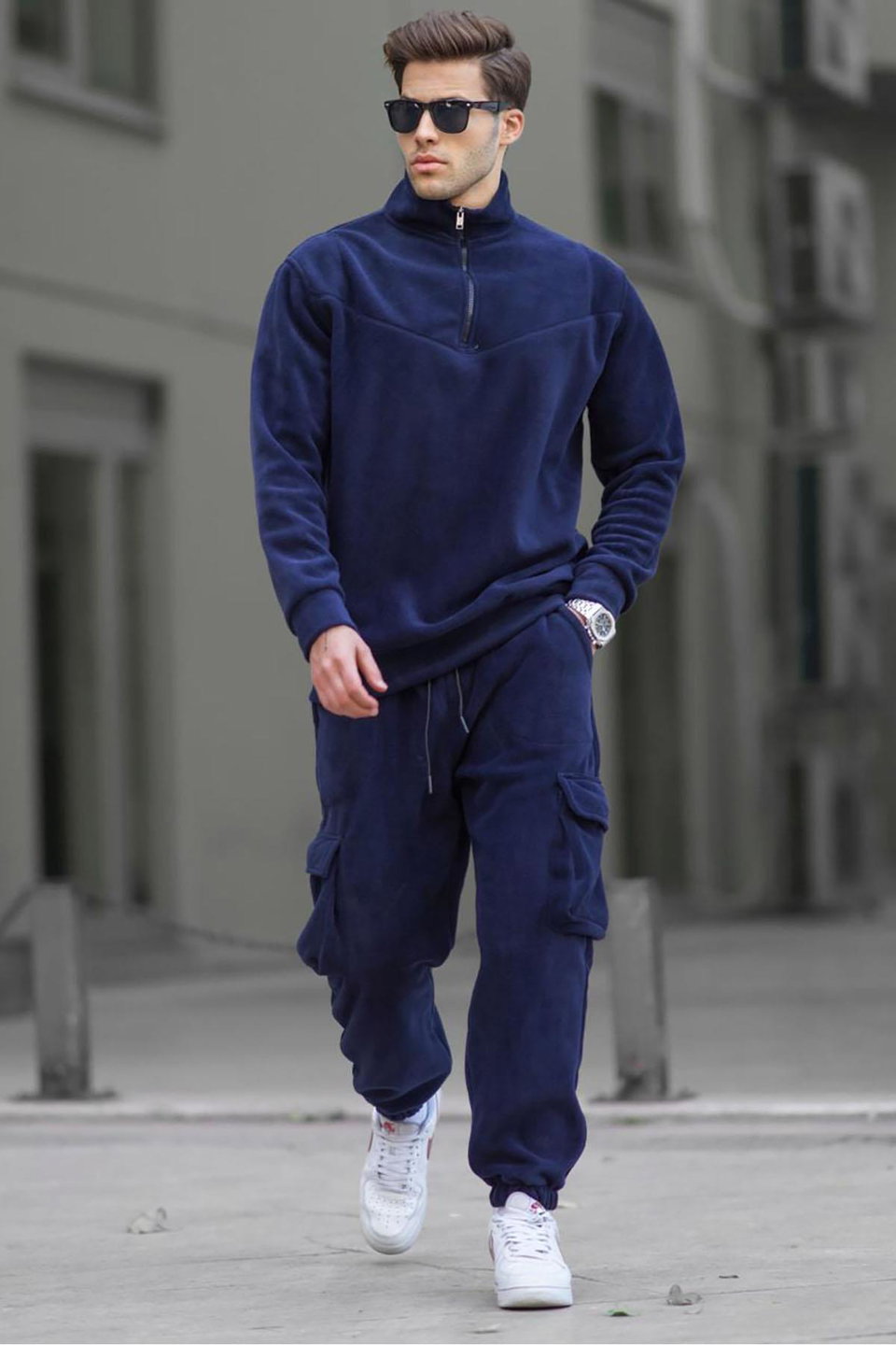 Zipper Collar Fleece Men's Tracksuit Set 5931