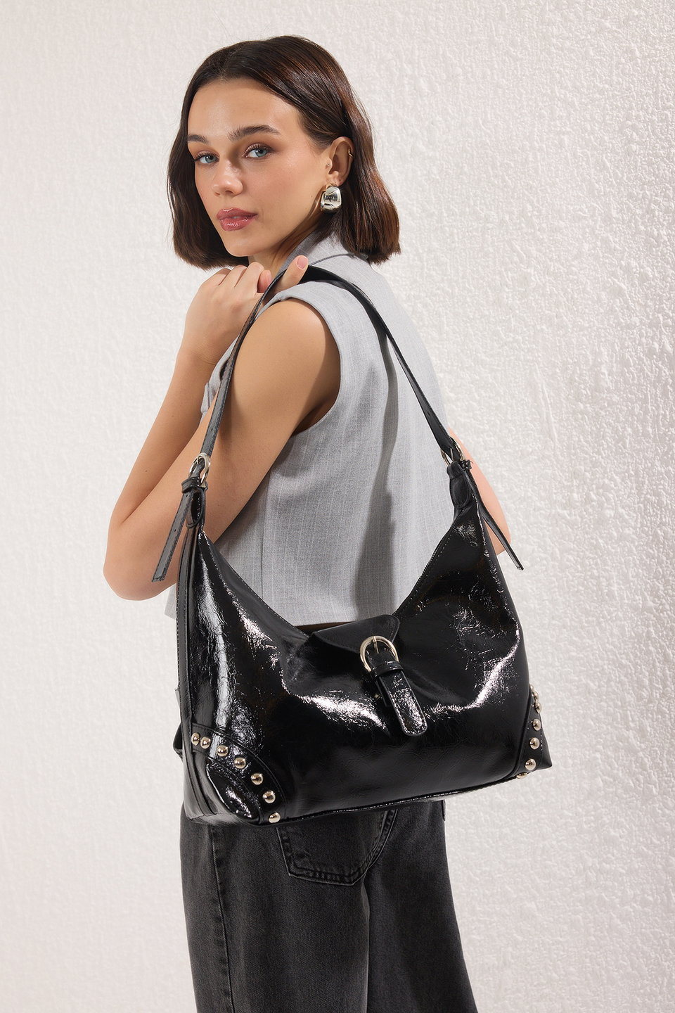 Oval Women's Shoulder Bag with Trok Belt Buckle Takss25Oc00042