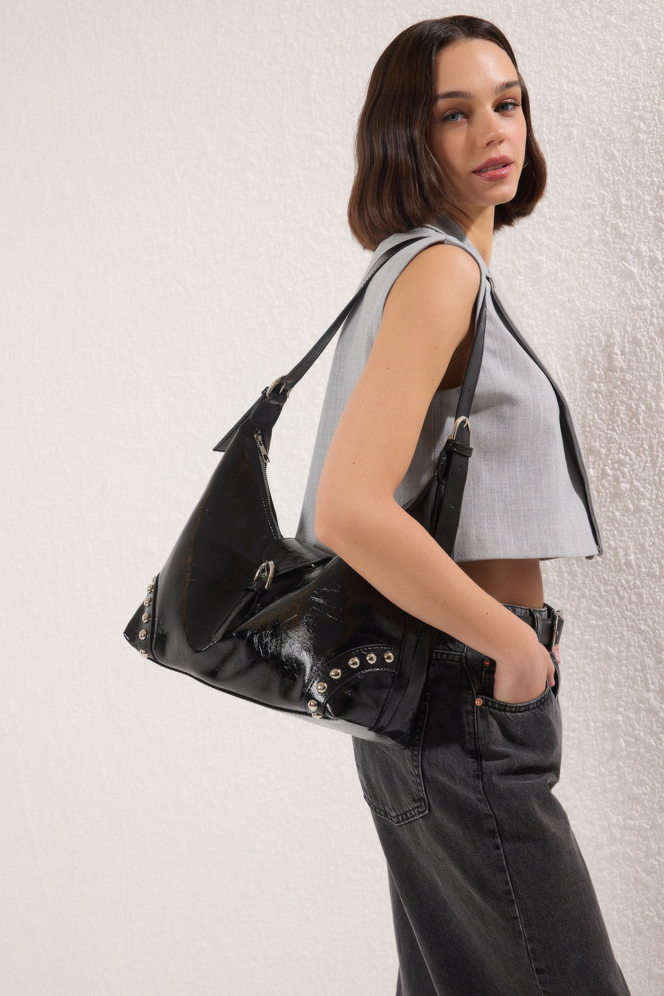 Oval Women's Shoulder Bag with Trok Belt Buckle Takss25Oc00042