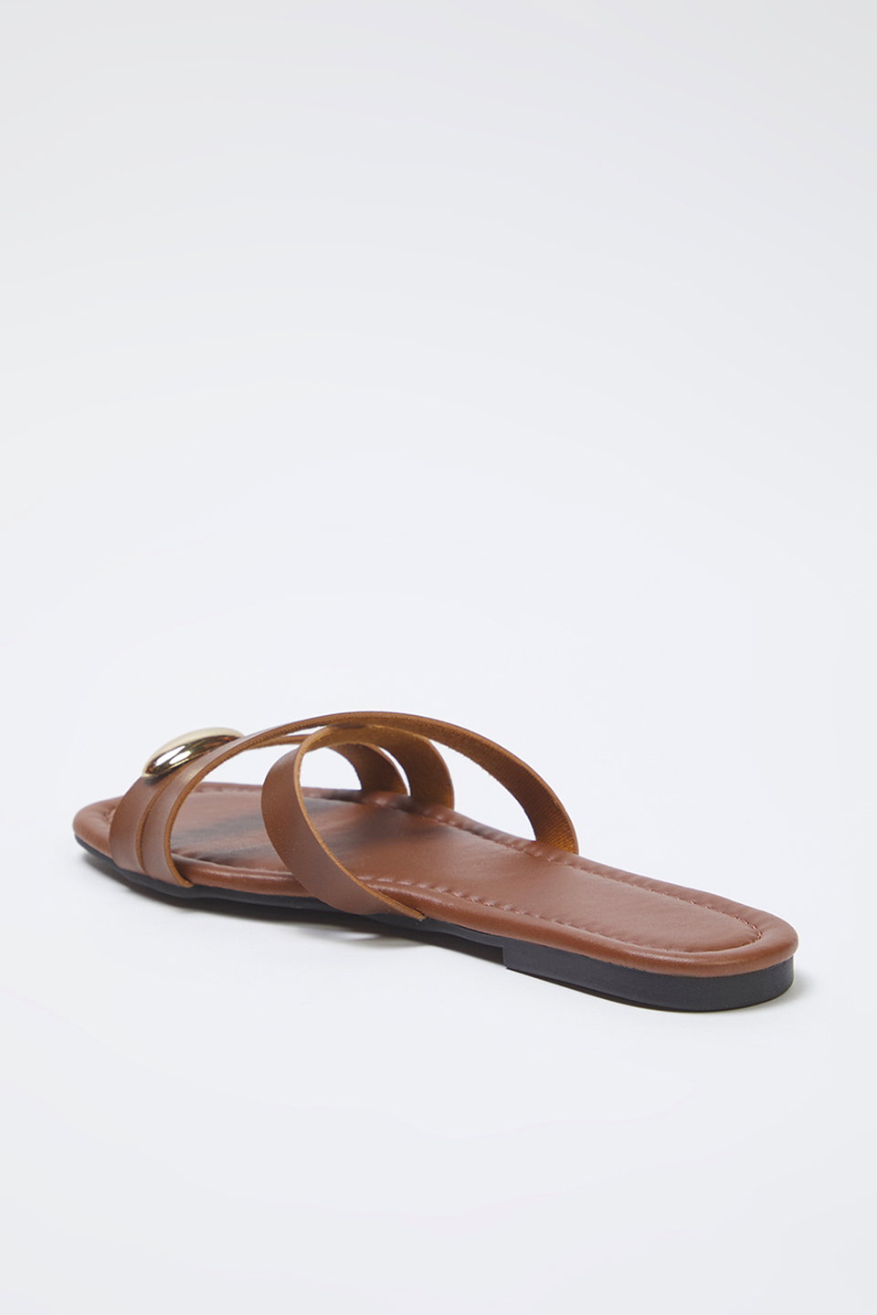 Metal Embellished Cross Strap Flat Women's Stylish Slippers TAKSS25TE00046