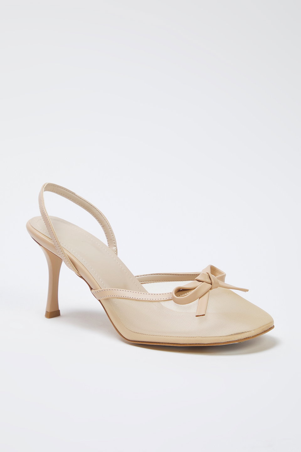 Nude Bow Detailed Mesh Women's Mule Thin Heel Shoes TAKSS25TO00093