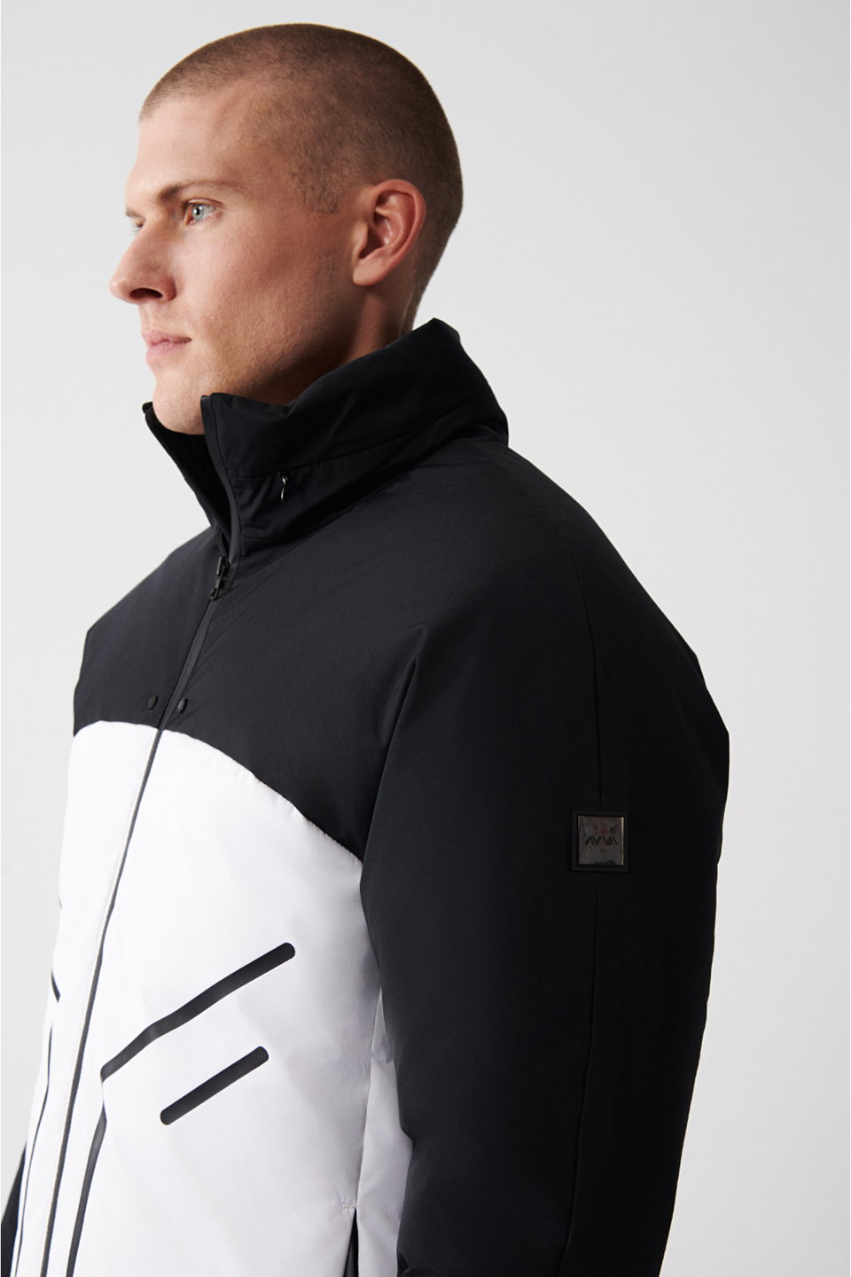 Men's Stand-Up Collar Flexible Printed Water Repellent Fabric Hidden Hooded Coat A32Y6045