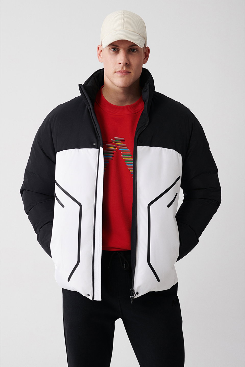 Men's Stand-Up Collar Flexible Printed Water Repellent Fabric Hidden Hooded Coat A32Y6045