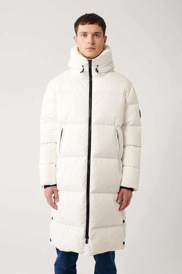 White - Men's White Goose down Water Repellent Windproof Hooded Long Puffer Coat A32Y6021