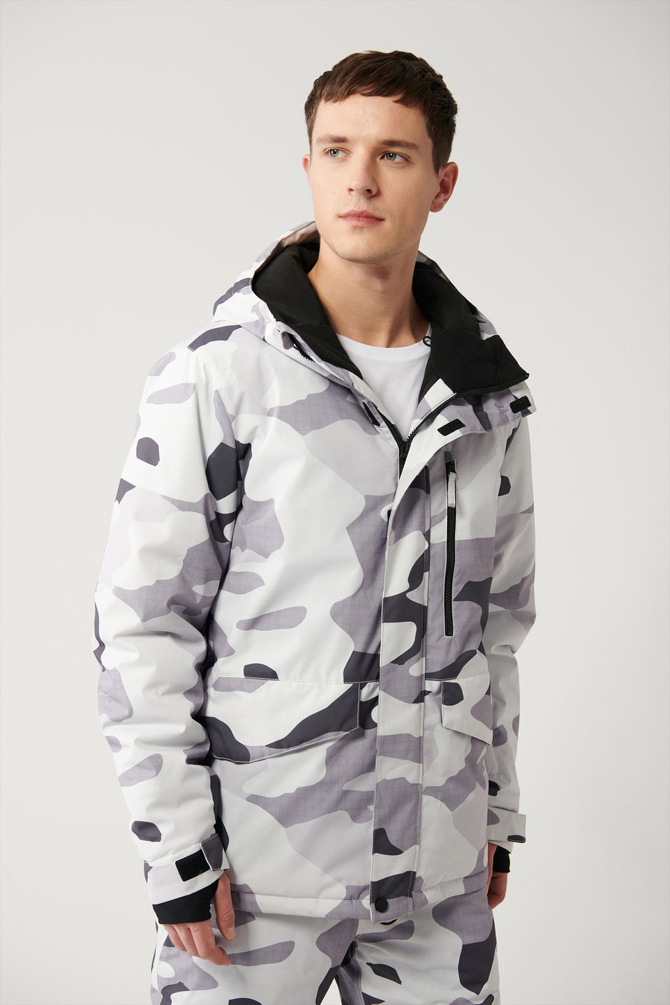 Men's hooded patterned water repellent fabric ski jacket a32y6095
