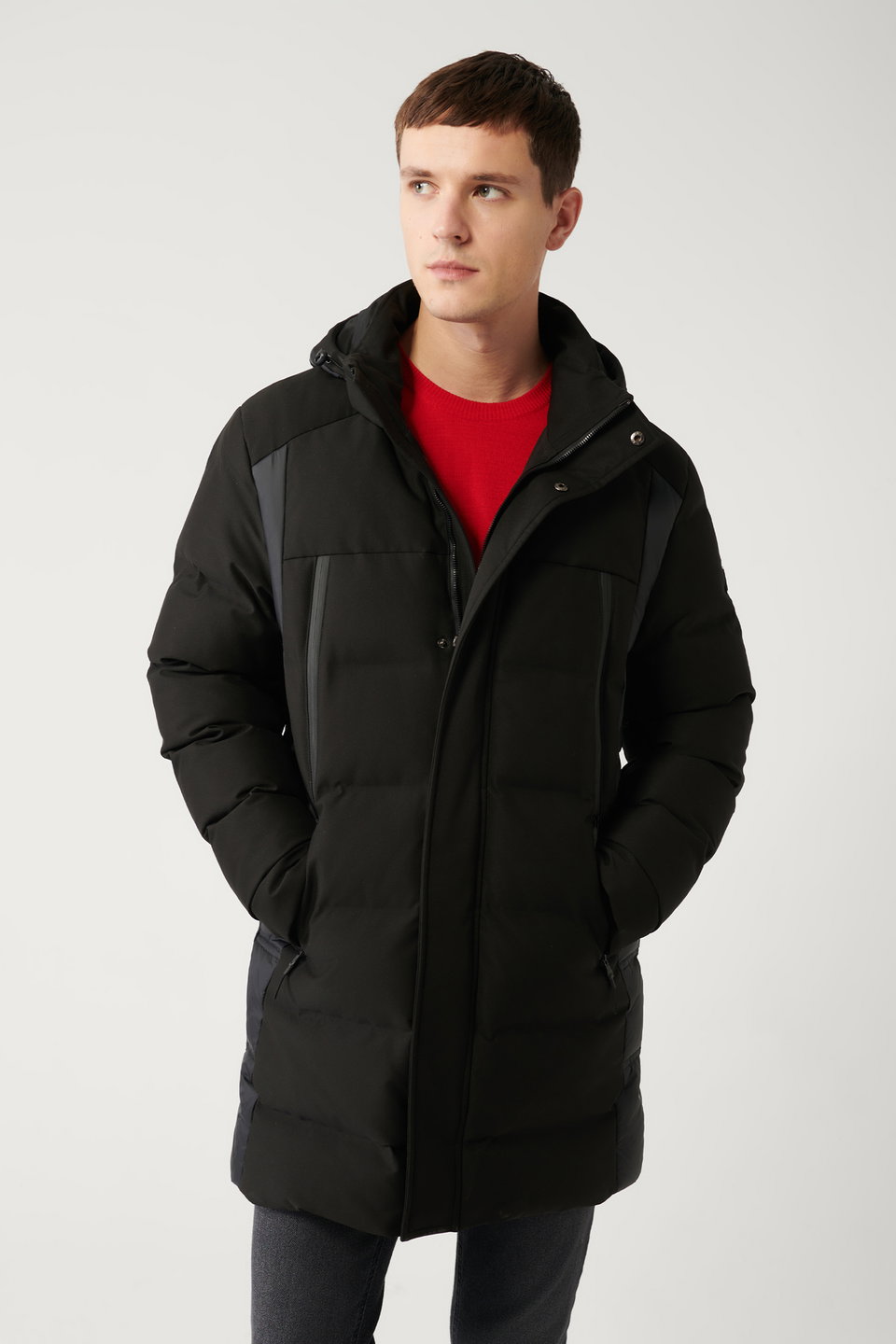 Men's hooded down jacket with water-repellent fabric a32y6044