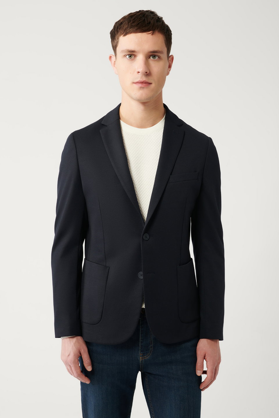 Men's Mono Collar Double Slit Unlined Knitted Blazer Comfort Slim Fit Jacket B004001