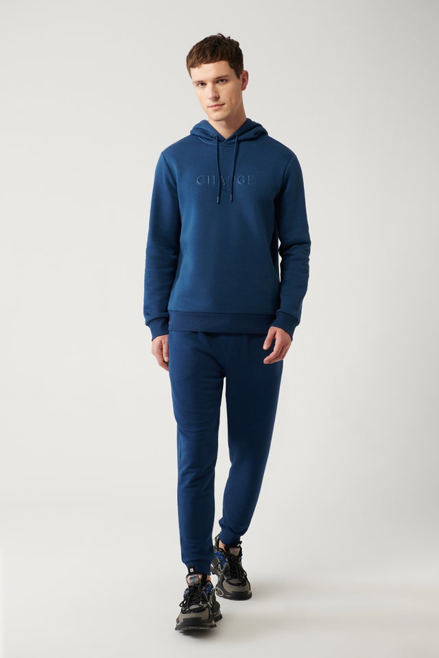 indigo - Men's Gray Tied Waist 3-Thread Raised Printed Sweatpants A32Y3411