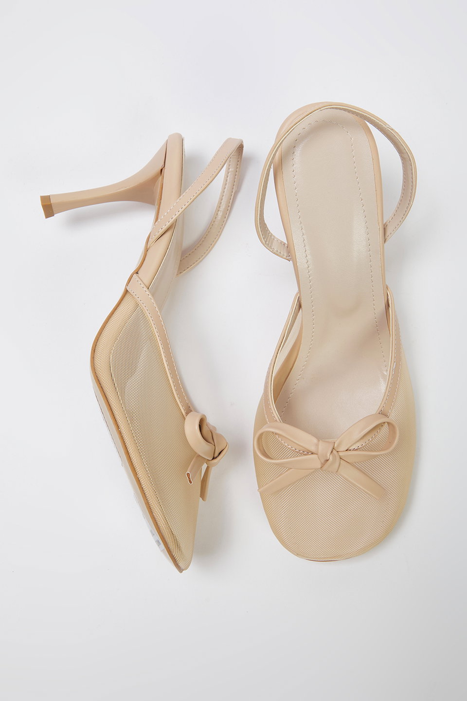 Nude Bow Detailed Mesh Women's Mule Thin Heel Shoes TAKSS25TO00093