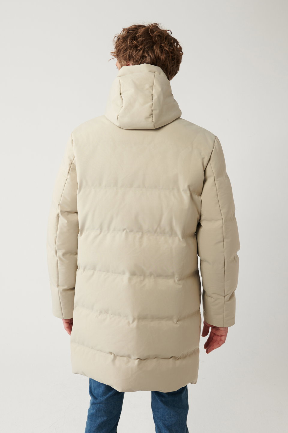 Men's hooded down padded water-repellent fabric long coat a32y6047