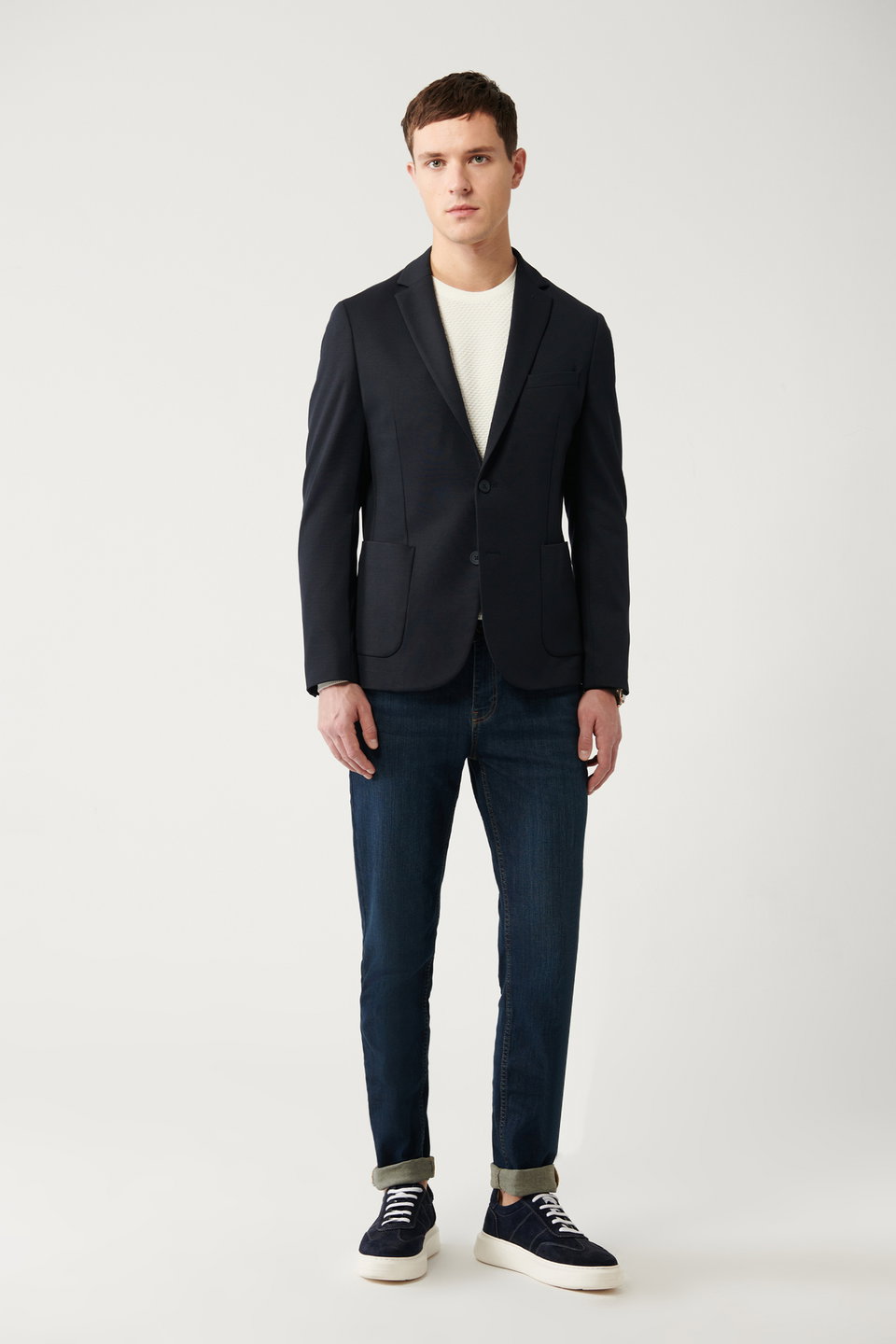 Men's Mono Collar Double Slit Unlined Knitted Blazer Comfort Slim Fit Jacket B004001