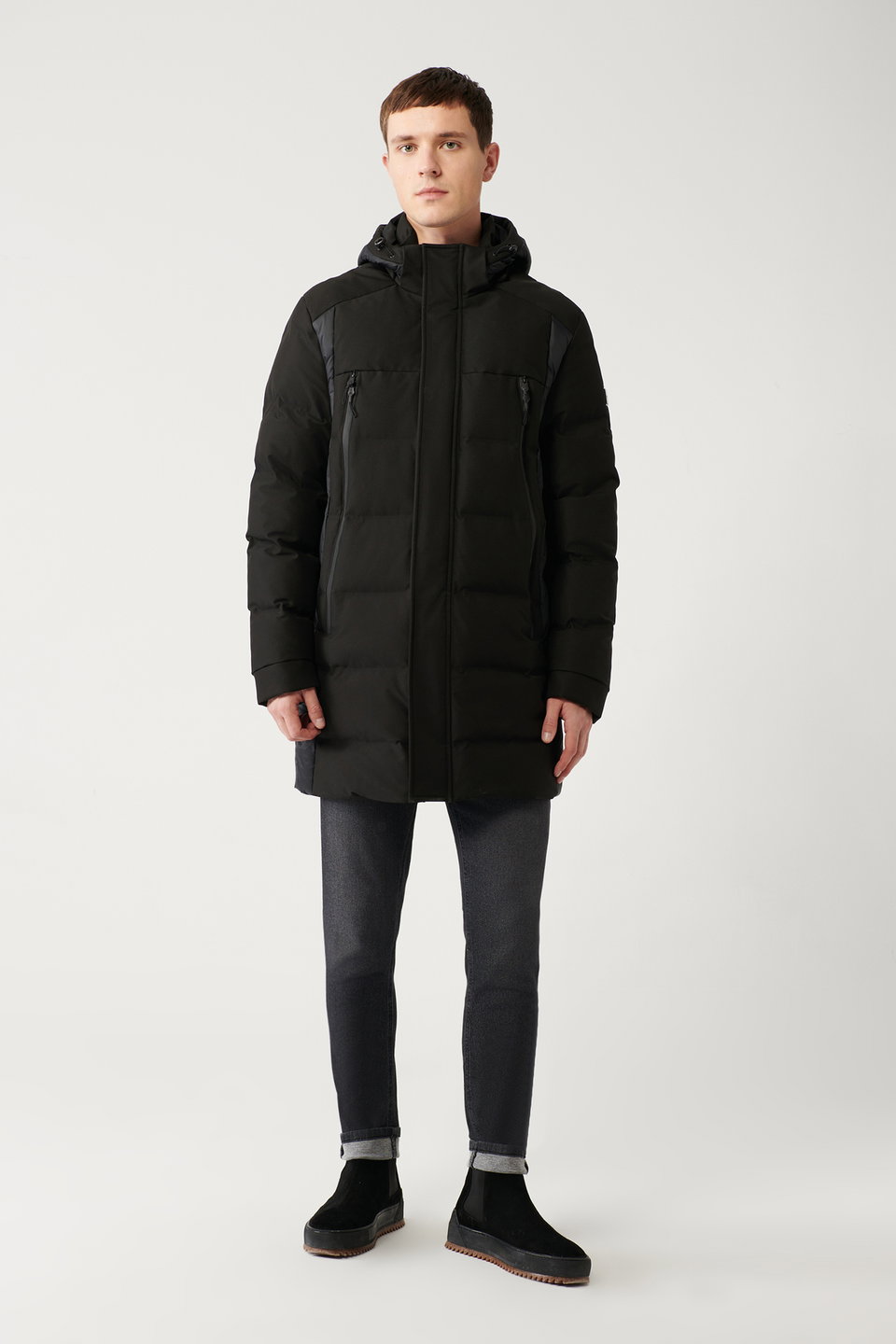 Men's hooded down jacket with water-repellent fabric a32y6044