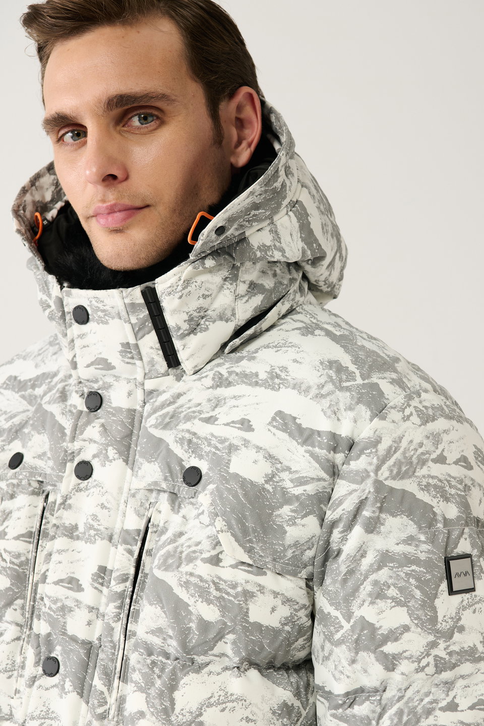 Men's faux fur collar water-repellent fabric puffer jacket a32y6088
