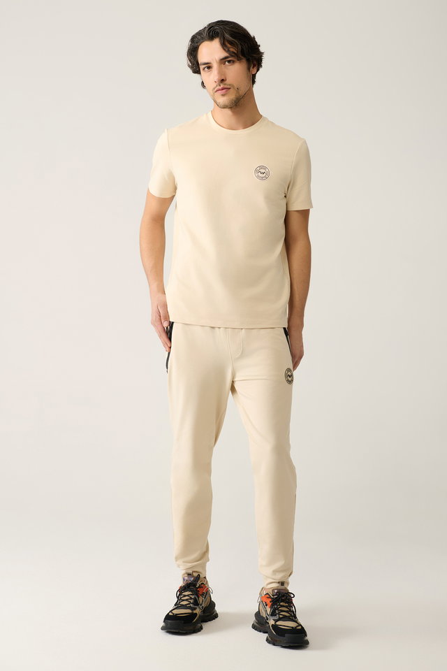 Beige - Men's Beige Jersey Fabric 2 Thread Regular Fit Sweatpants A41Y3416