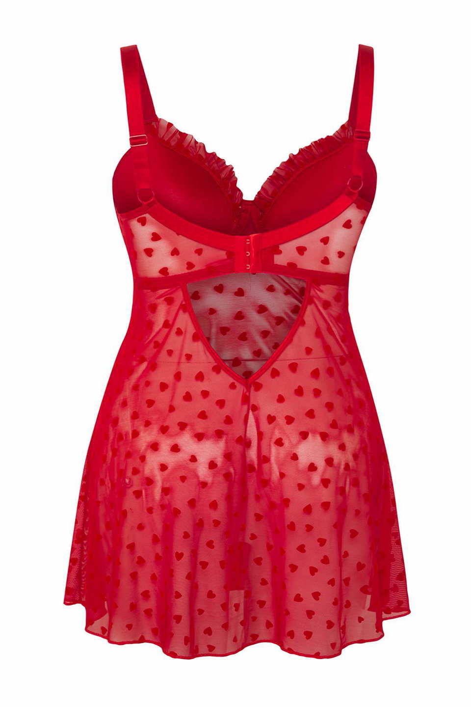 Fixed Cover Adjustable Strap Flock Heart Patterned Plus Size Babydoll TBBSS25DH00000