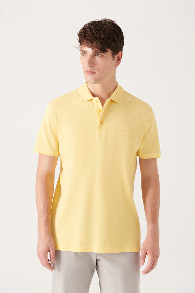 Yellow - Men's black basic cotton polo collar t-shirt e001004