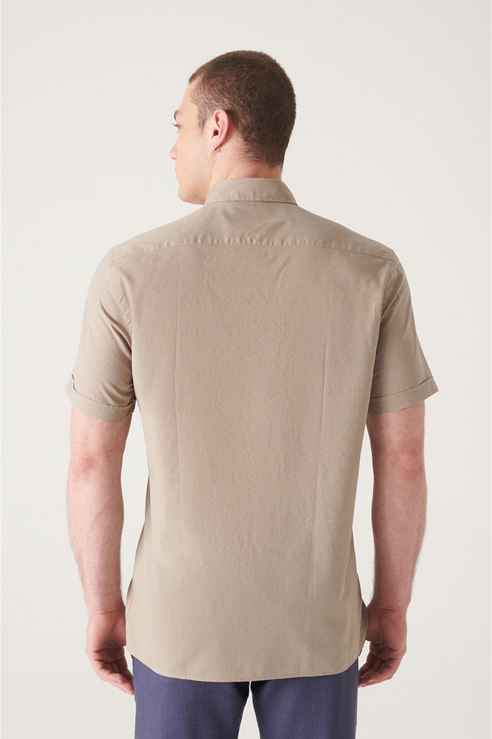 Men's Button-Down Collar 100% Cotton Thin Short Sleeve Shirt E002210