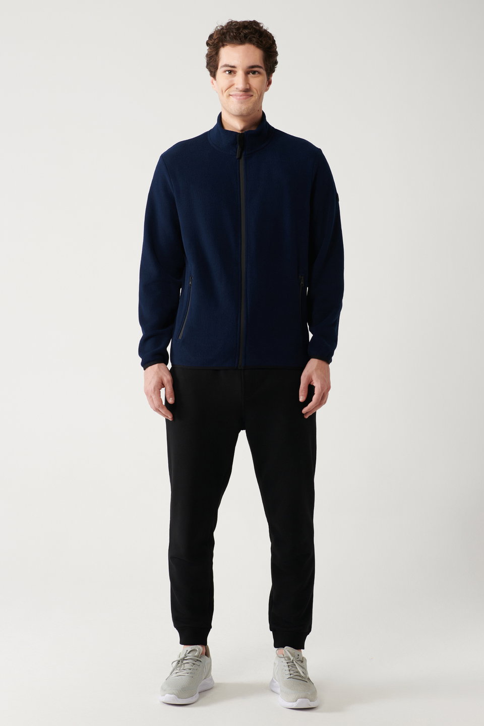 Men's basic stand collar fleece cardigan e001069