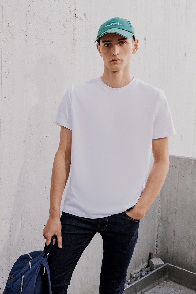 White - Cotton Slim Fit Slim Fit Crew Neck Claret Red T-Shirt
